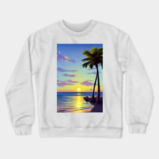 Summer Sunset Palm Tree Beach Ocean Artistic Paradise Landscape Crewneck Sweatshirt